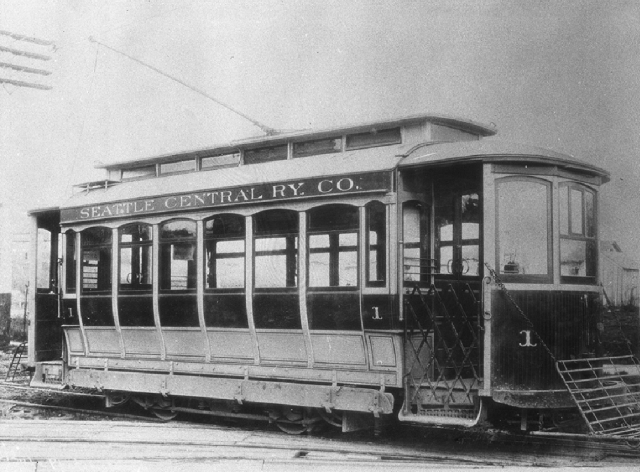 Photo of one of the cars used by Seattle Central Railway on their route including 12th, Columbia and 14th.