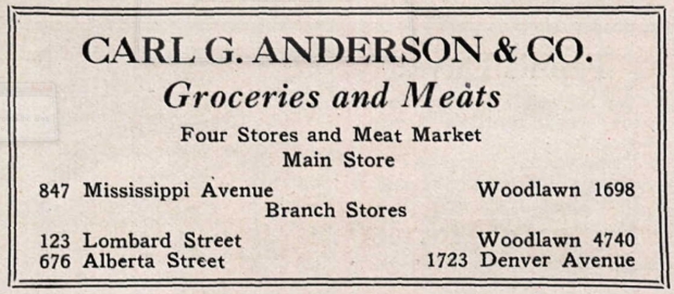 Ad for C. G. Anderson & Co from the 1922 yearbook of Portland's Jefferson High, page 173.