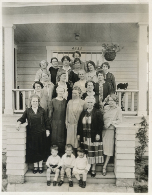 Women in my grandmother's extended family in 1927 on the steps of 4333 Corliss in Seattle's Wallingford neighborhood (photo by Byron Byrd, larger on Flickr).