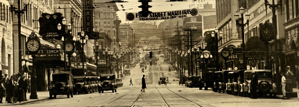 June 30, 1930, 10am, looking east from 4th Avenue on Pike Street (CCBY 2.0 License by William Creswell)