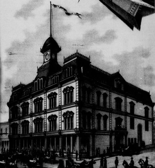 Drawing of Opera House with unbuilt clock tower
