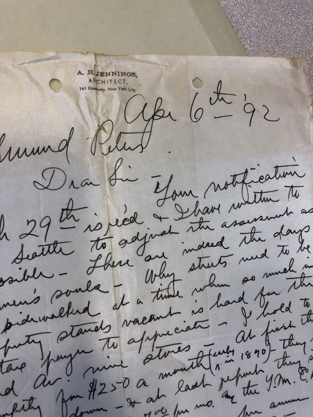 Letter from Arthur Jennings -- the architect of the Jennings brothers -- to the city attorney of Ballard.
