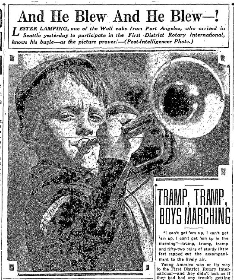 Bugler Lester Lamping from the Port Angeles Wolf Cubs or Cub Scouts Pack, 1928